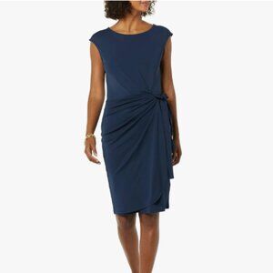 Amazon Essentials Navy Cap Sleeve Boat-Neck Faux Wrap Dress Size Medium NWT